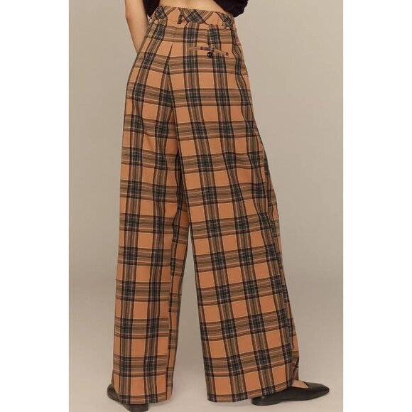 Maeve Pants - The Avery Elastic-Back Trousers by Maeve Brown Beige Plaid XL